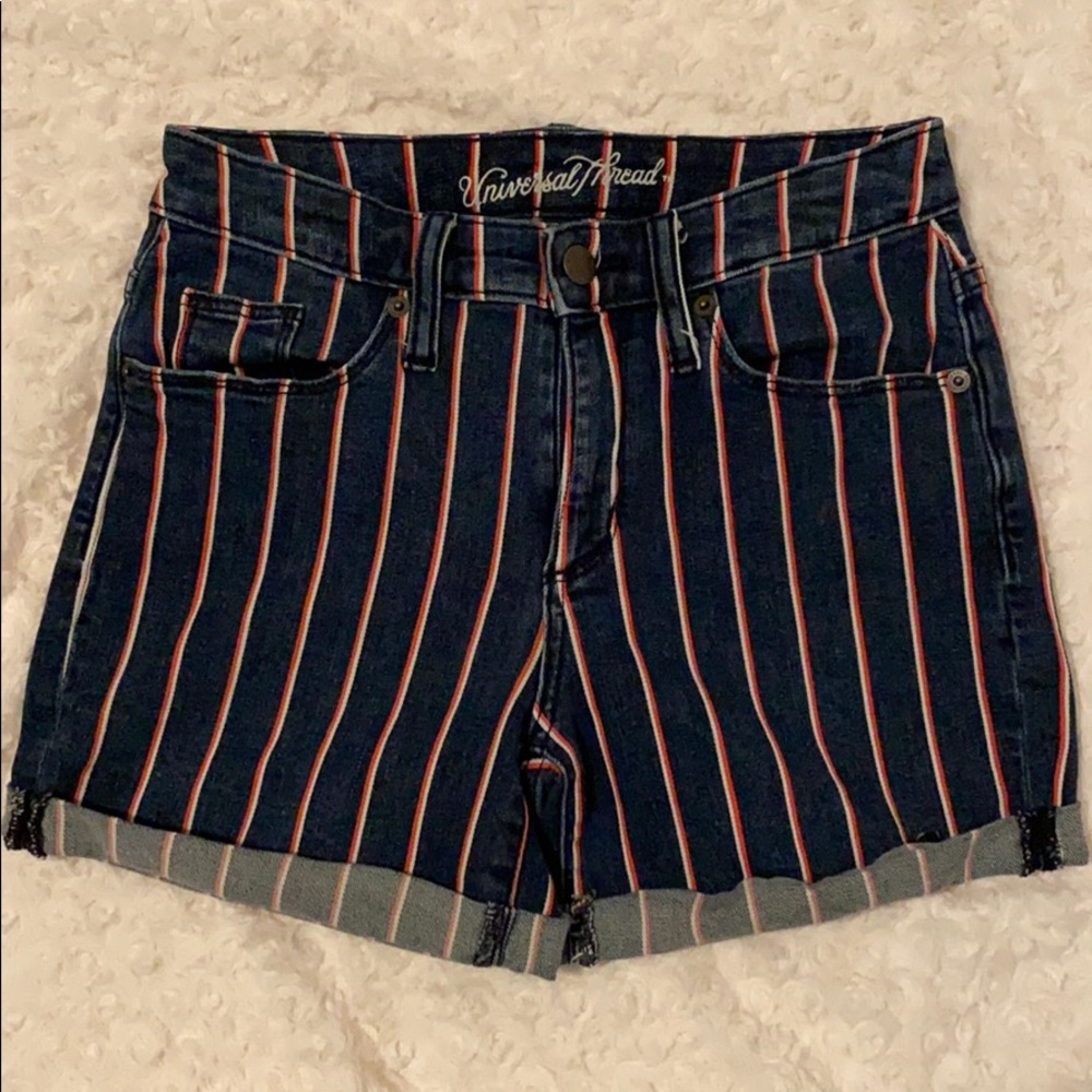 Red striped jean shorts